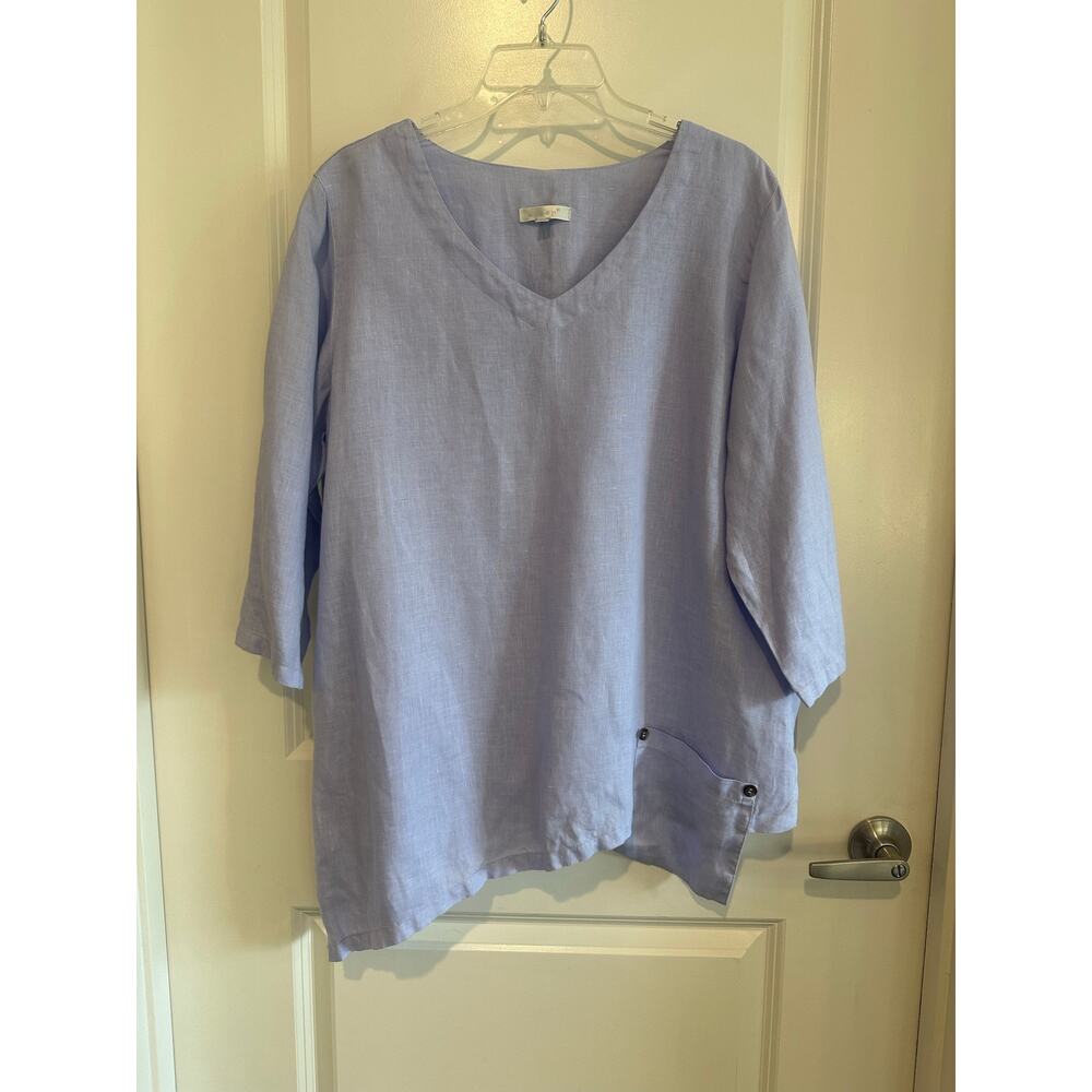 Kleen Lavender Linen Asymmetrical 3/4 Sleeve Top Sz. Large